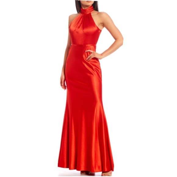Calvin Klein Dresses & Skirts - Calvin Klein NWT Elegant Long Dress SUNSET Satin Halter Gown SIZE 4